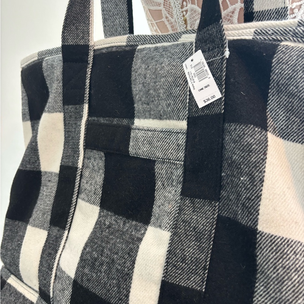 Flannel and Sherpa Checkered Print Tote - Picture 2 of 13